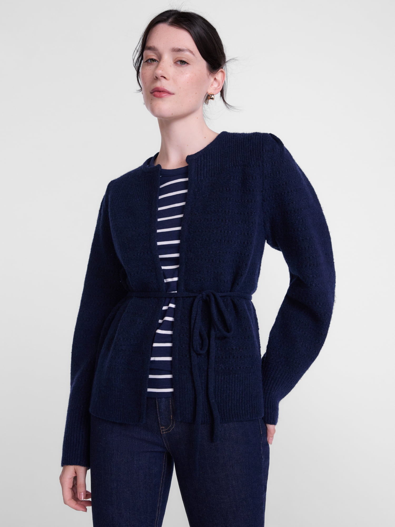 Scenario Women's and Women's Plus Open Tie Cardigan Lightweight Sweater with Long Sleeves, Sizes XS-4X