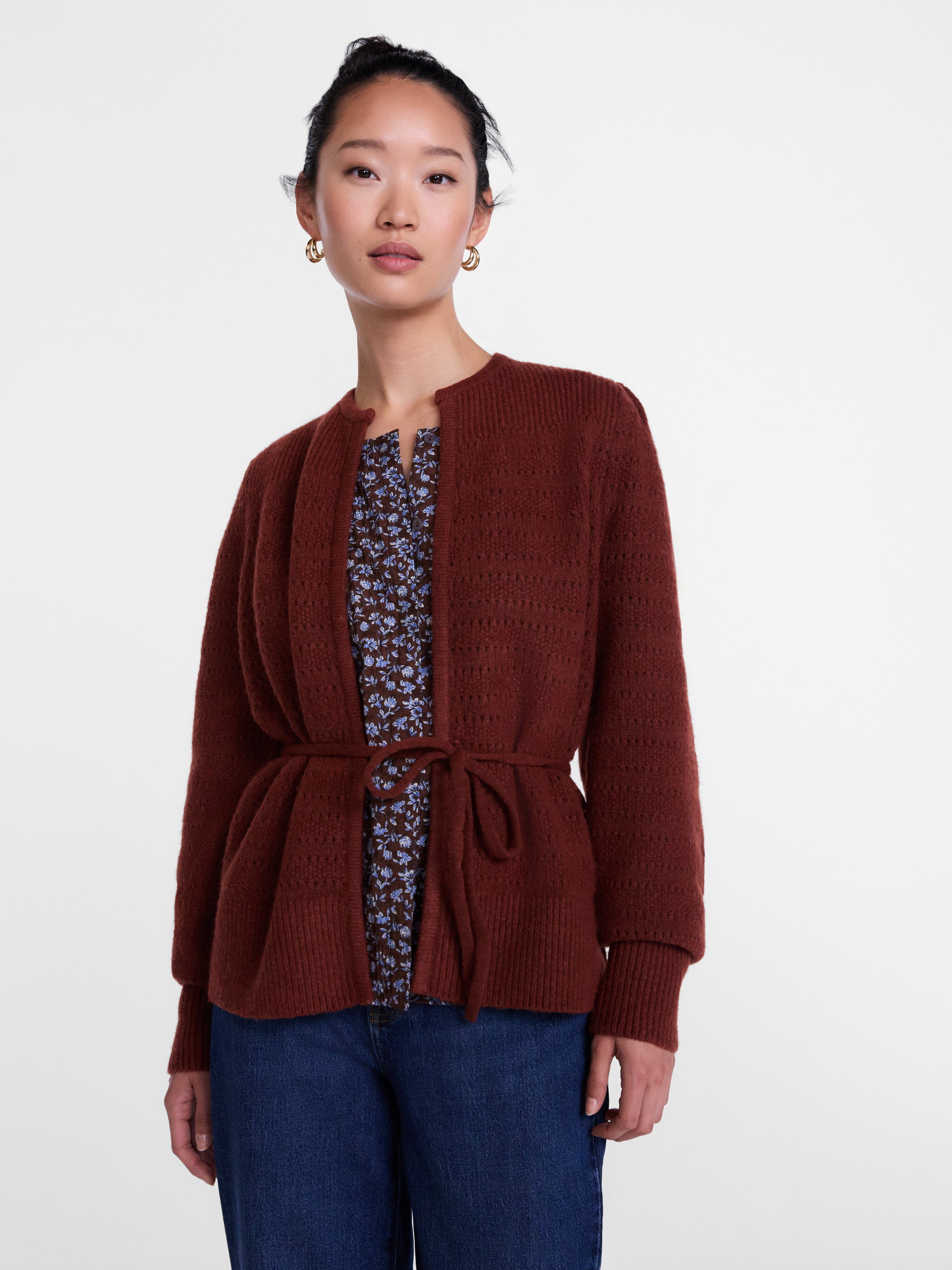 Scenario Women's and Women's Plus Open Tie Cardigan Lightweight Sweater with Long Sleeves, Sizes XS-4X