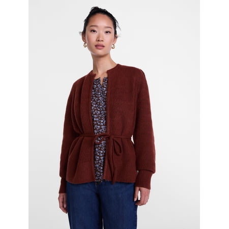 Scenario Women's and Women's Plus Open Tie Cardigan Lightweight Sweater, Sizes XS-4X