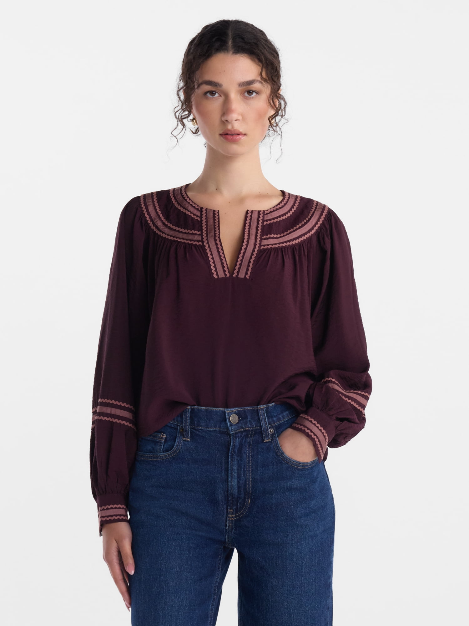 Scenario Women's Rick Rack Top with Long Sleeves, Sizes XS-XXXL ...