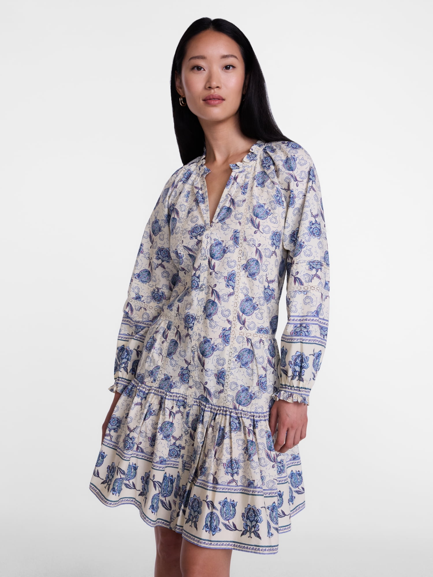 Scenario Women's and Women's Plus Tiered Hem Dress with Long Sleeves, Sizes XS-4X