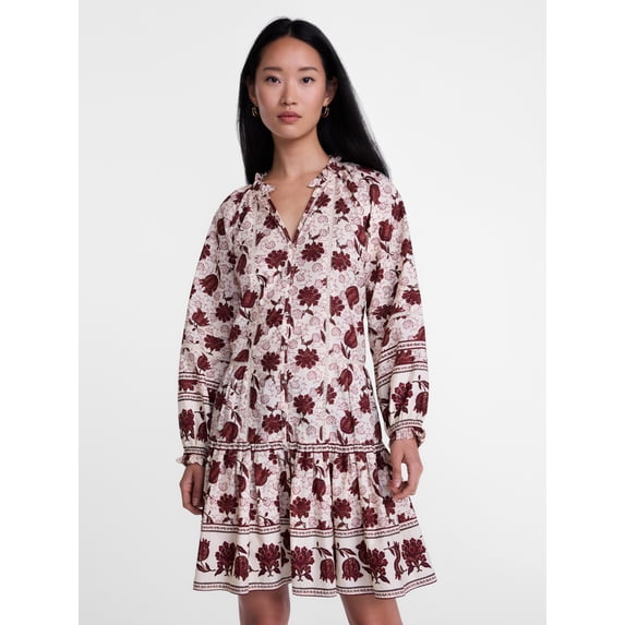 Scenario Women's and Women's Plus Tiered Hem Dress with Long Sleeves, Sizes XS-4X