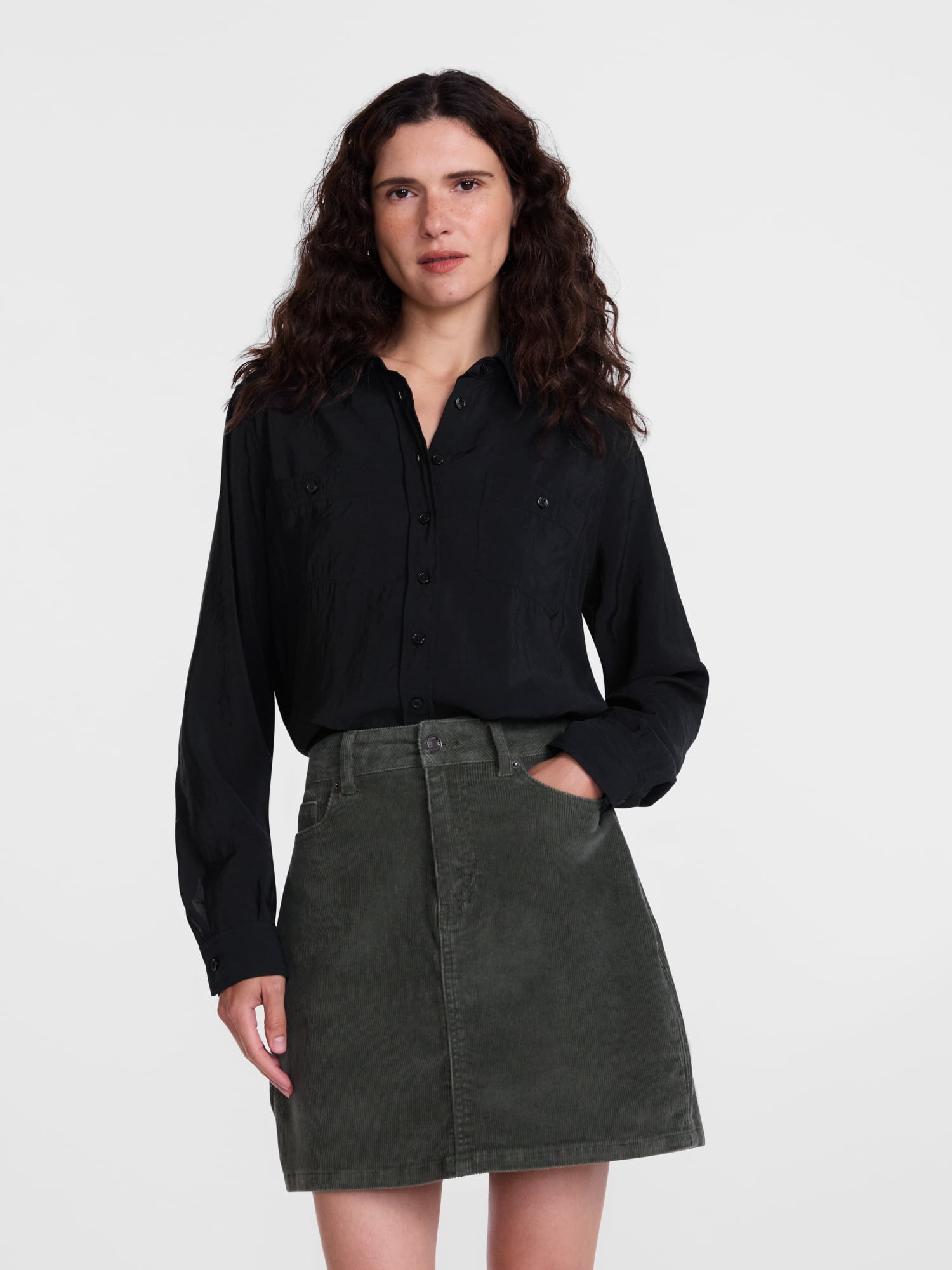 Scenario Women's Tie Waist Utility Shirt with Long Sleeves, Sizes XS-XXXL