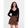 thumbnail image 1 of Scenario Women's V-Neck Ribbed Sweater with Long Sleeves, Lightweight, Sizes XS-XXXL, 1 of 5
