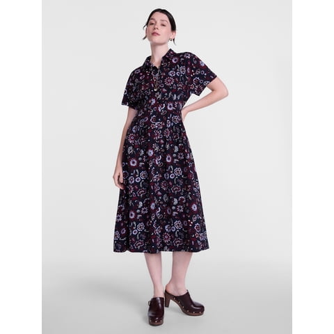 Women's and Women's Plus Pleated Waist Midi Shirtdress with Short Sleeves, Sizes XS-4X