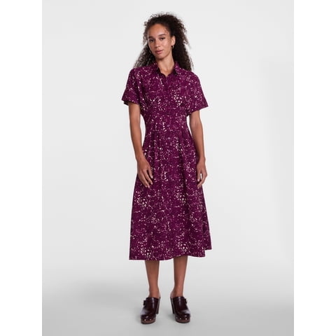 Scenario Women's and Women's Plus Pleated Waist Midi Shirtdress with Short Sleeves, Sizes XS-4X