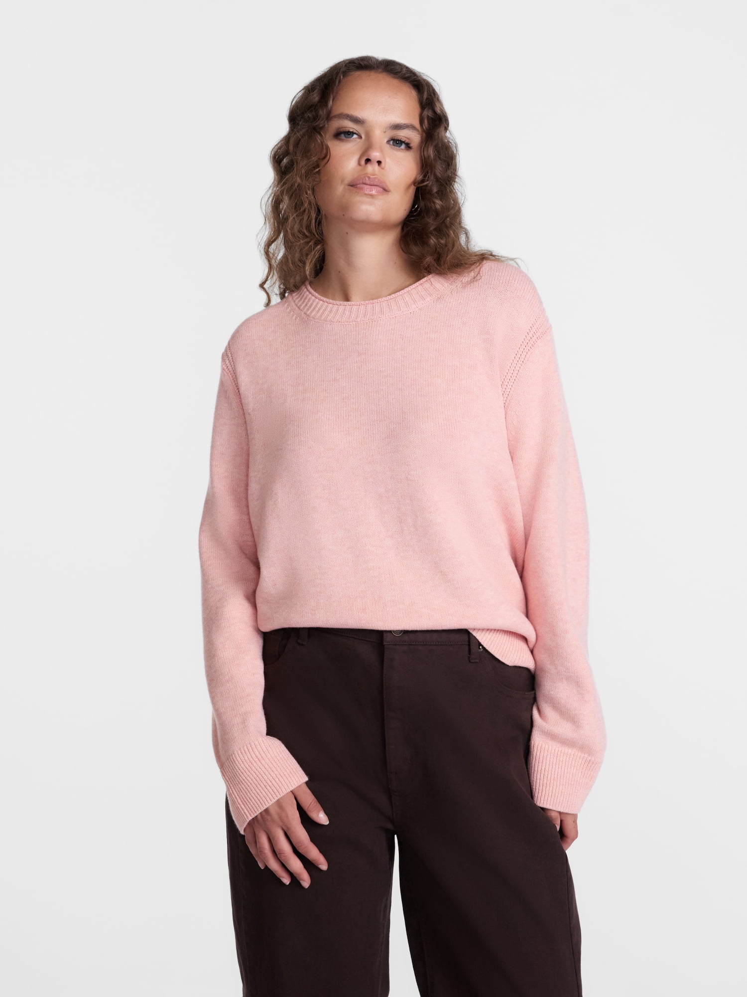 Scenario Women's and Women's Plus Cozy Crewneck Sweater with Long Sleeves, Sizes XS-4X