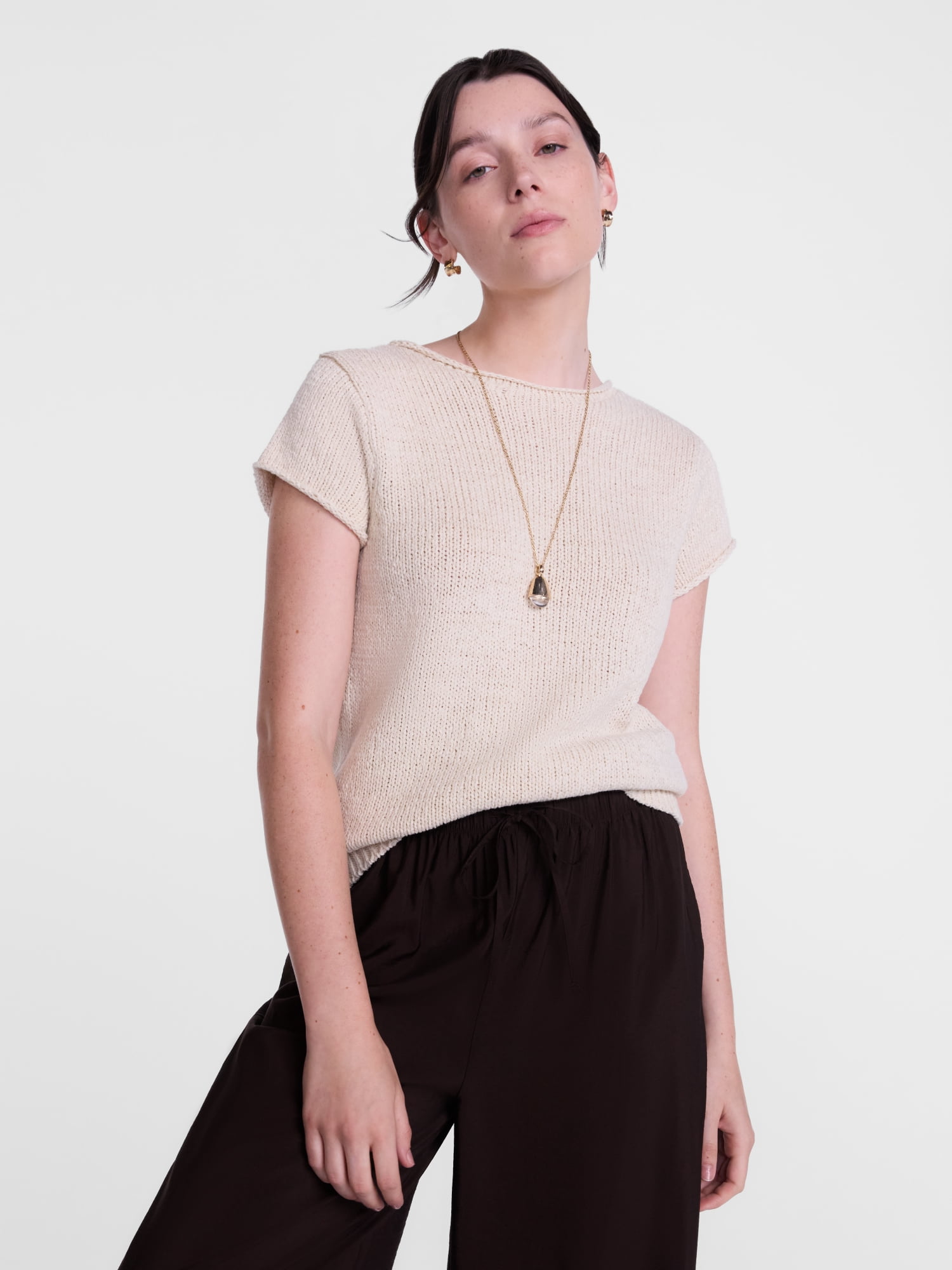 Scenario Women's and Women's Plus Pullover Rollneck Lightweight Sweater with Short Sleeves, Sizes XS-4X