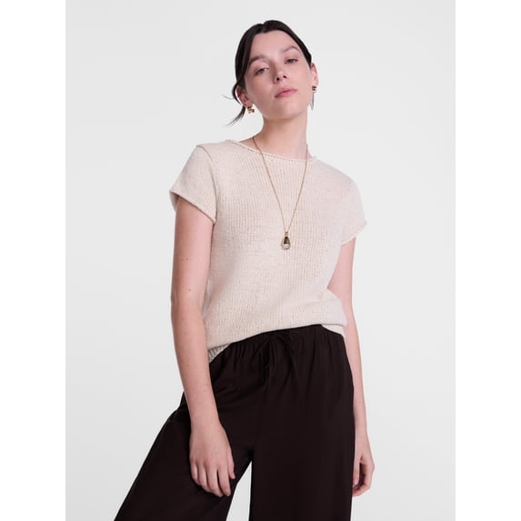 Scenario Women's and Women's Plus Pullover Rollneck Lightweight Sweater with Short Sleeves, Sizes XS-4X