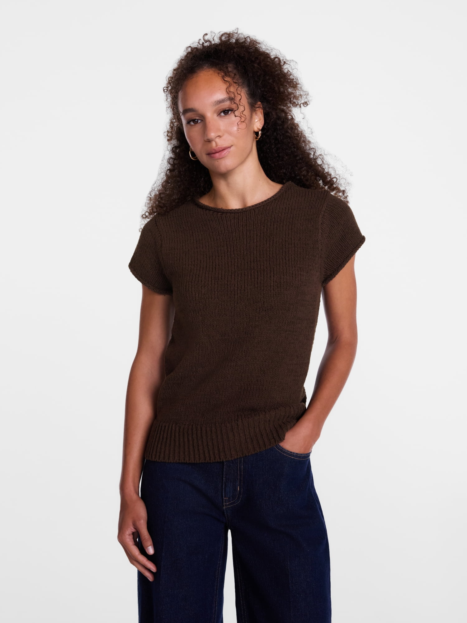 Scenario Women's and Women's Plus Pullover Rollneck Lightweight Sweater with Short Sleeves, Sizes XS-4X