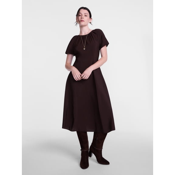 Scenario Women's and Women's Plus Puff Sleeve Seamed Dress, Sizes XS-4X