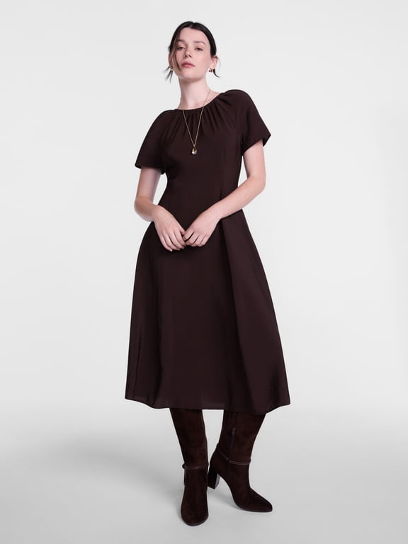 Women's and Women's Plus Puff Sleeve Seamed Dress, Sizes XS-4X