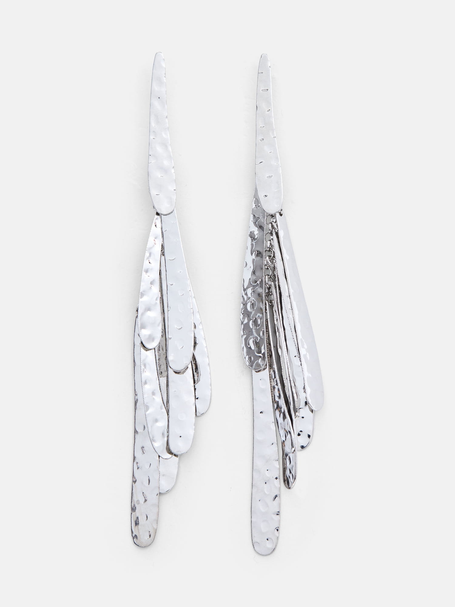 Scenario Women's Rhodium‑Tone Hammered Fringe Drop Earrings