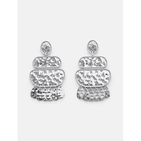 Scenario Women's Silver‑Tone Geometric Hammered Drop Earrings