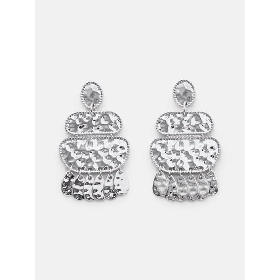 Scenario Women's Silver‑Tone Geometric Hammered Drop Earrings