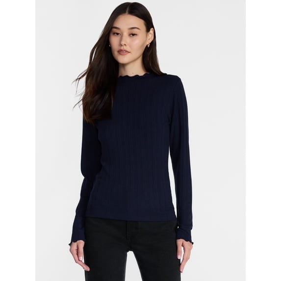 Scenario Women's Rib Mock Neck Top with Long Sleeves, Sizes XS-XXXL