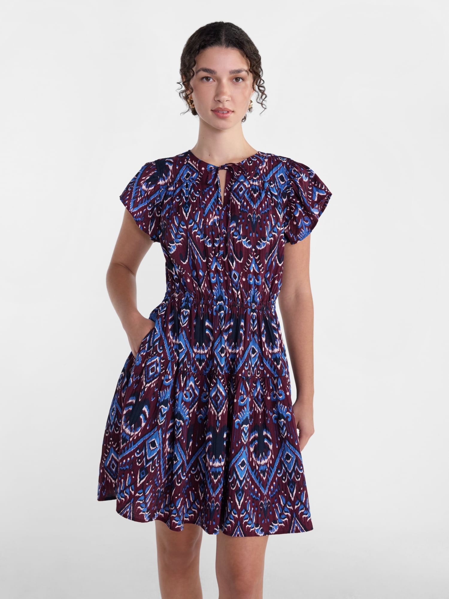 Mini Prom Dress Ruffle Scenario Women's Tiered Mini Dress with Short Ruffle Sleeves, Sizes XS ...