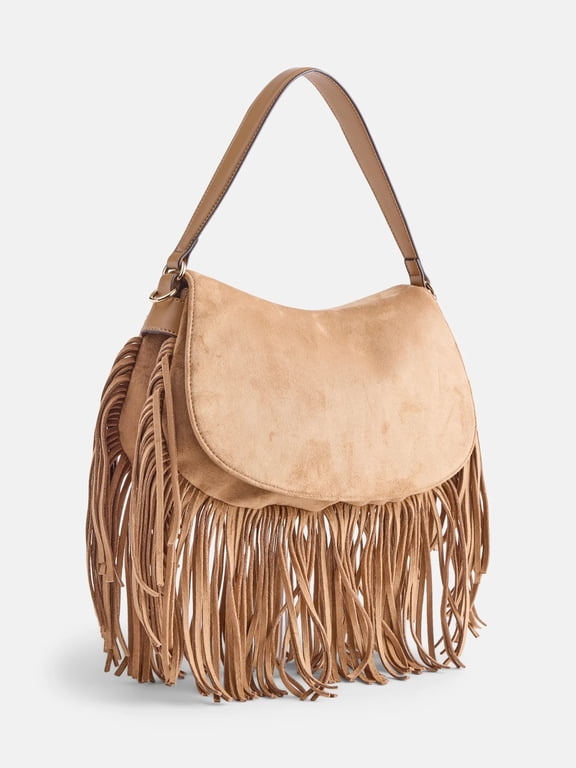 Women's Saddle Bag, Brown Fringe