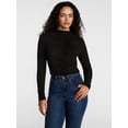 thumbnail image 1 of Scenario Women's Shirred Mock Neck Top with Long Sleeves, Sizes XS-XXXL, 1 of 6