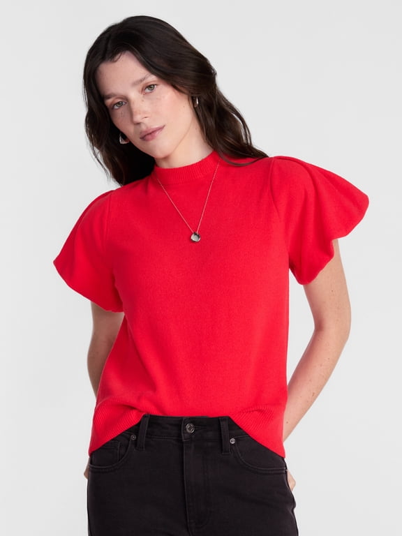 Women's Pullover Sweater with Short Puff Sleeves, Lightweight, Sizes XS-XXXL