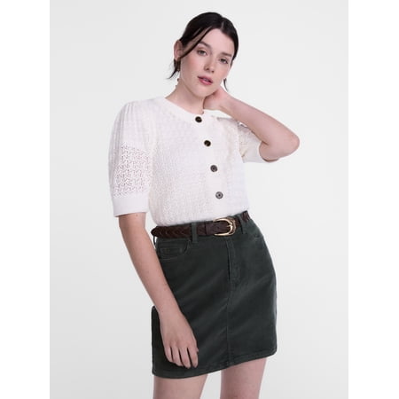 Scenario Women's and Women's Plus Crewneck Cardigan with Short Sleeves, Lightweight, Sizes XS-4X