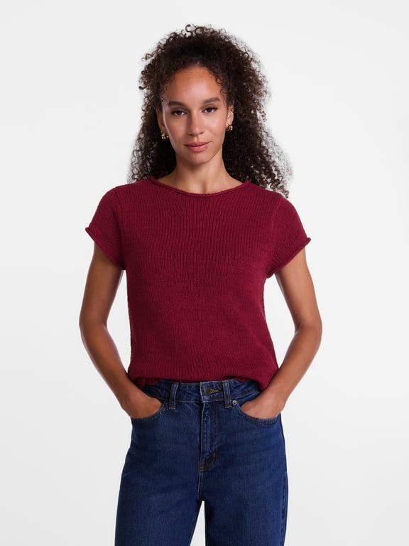 Women's and Women's Plus Pullover Rollneck Lightweight Sweater with Short Sleeves, Sizes XS-4X