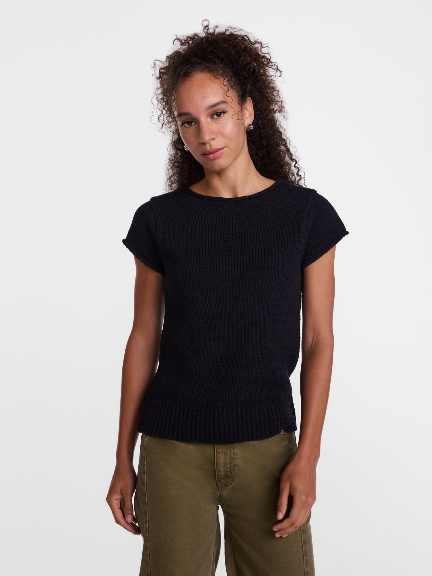 Scenario Women's and Women's Plus Pullover Rollneck Lightweight Sweater with Short Sleeves, Sizes XS-4X