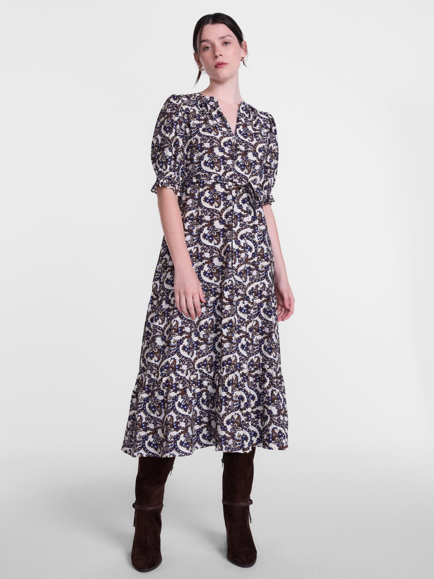 Scenario Women's and Women's Plus Tiered Midi Dress with Short Sleeves, Sizes XS-4X