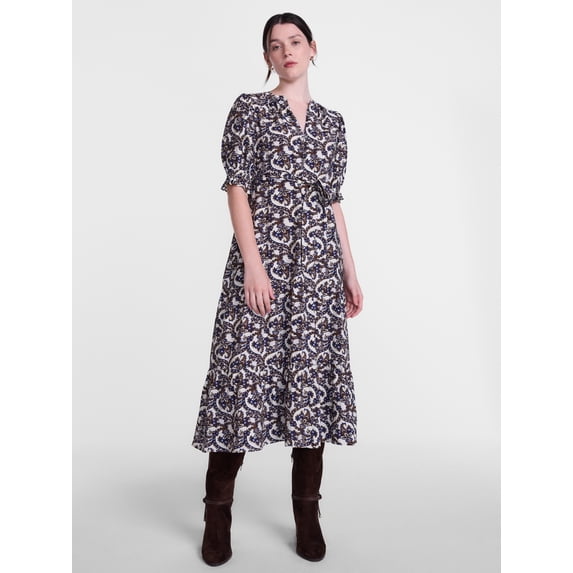 Scenario Women's and Women's Plus Tiered Midi Dress with Short Sleeves, Sizes XS-4X