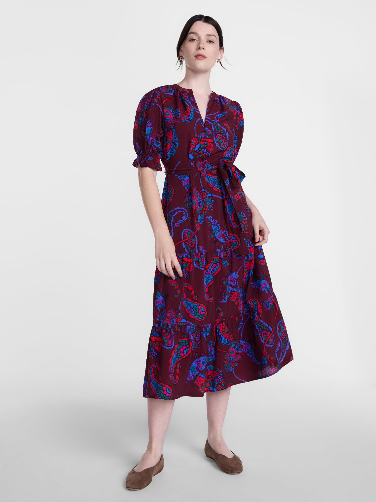 Scenario Women's and Women's Plus Tiered Midi Dress with Short Sleeves, Sizes XS-4X