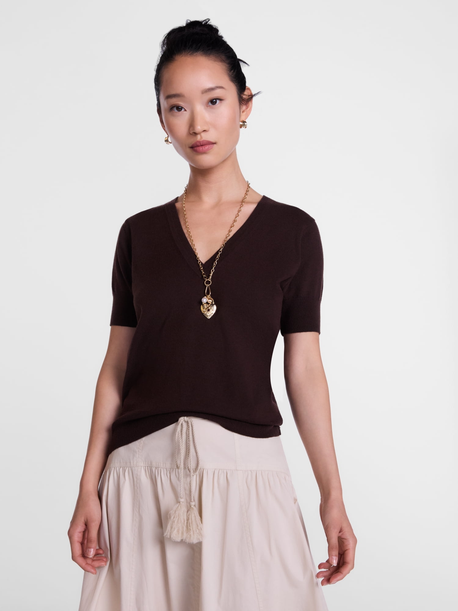 Scenario Women's V-Neck Lightweight Sweater with Short Sleeves, Sizes XS-XXXL