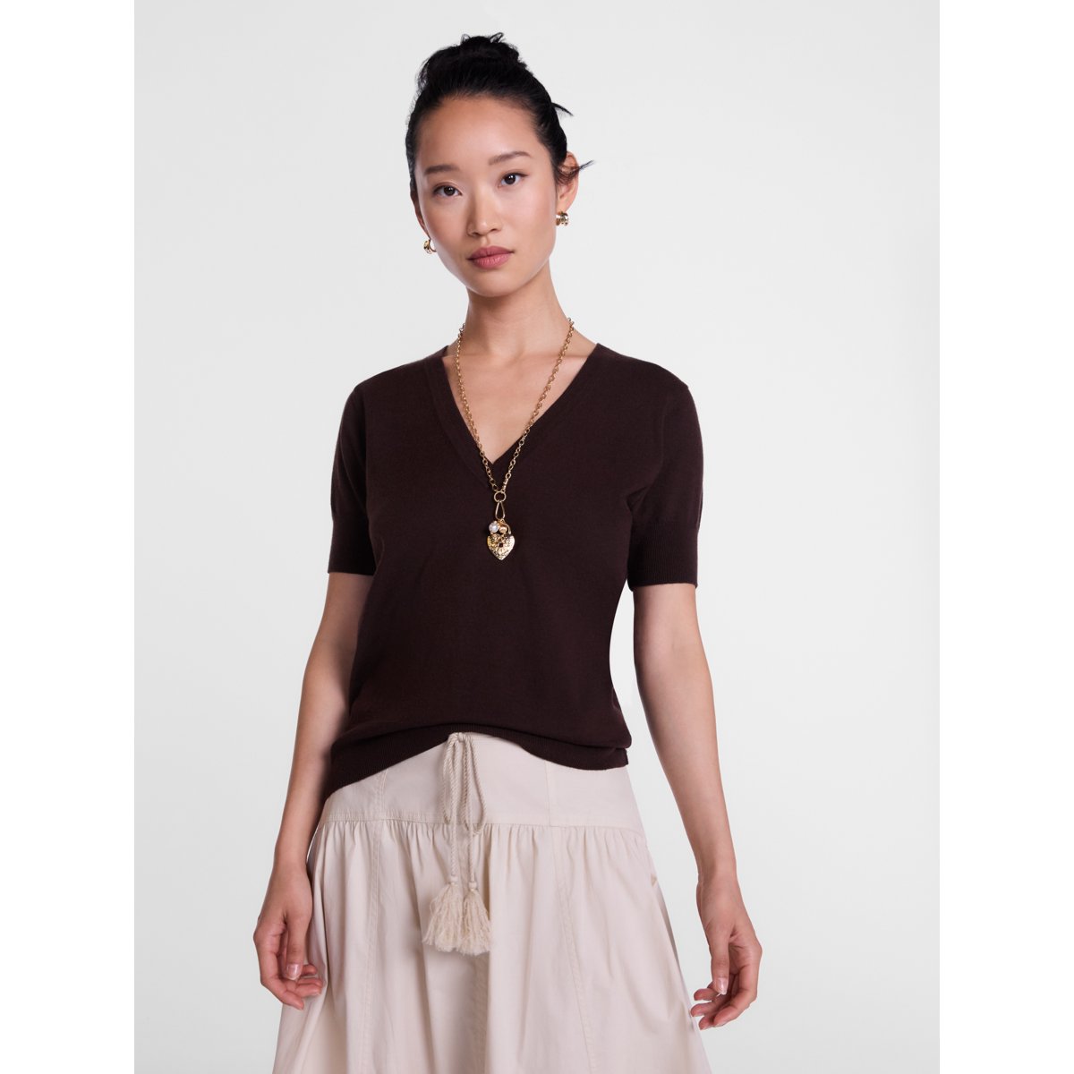 Scenario Women's V-Neck Lightweight Sweater with Short Sleeves, Sizes XS-XXXL