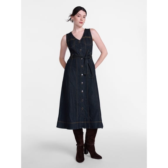 Scenario Women's and Women's Plus Sleeveless Denim Midi Dress, Sizes XS-4X