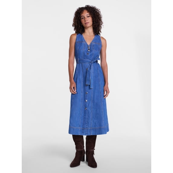 Scenario Women's and Women's Plus Sleeveless Denim Midi Dress, Sizes XS-4X