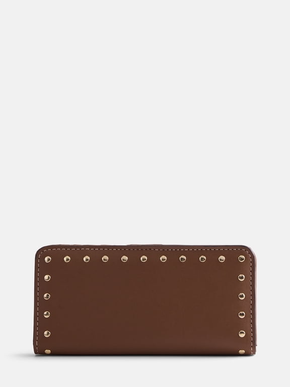 Women's Slim Studded Wallet, Autumn Brown