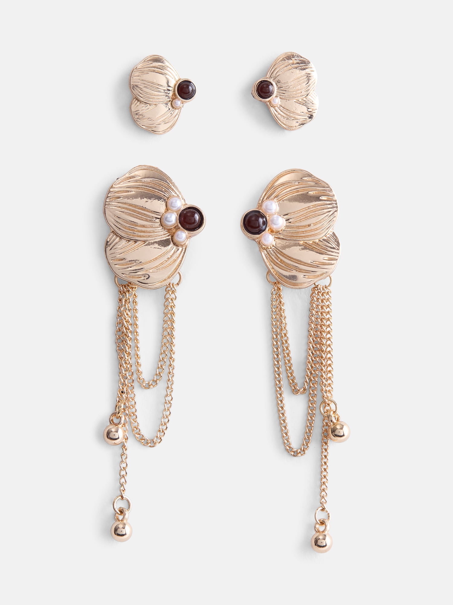 Scenario Women's Gold Tone Stud and Tassel Earrings, 2-Piece Set
