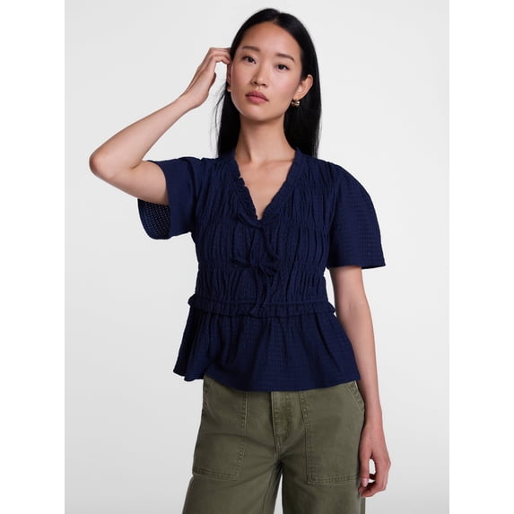 Scenario Women's and Women's Plus Textured Tie Front Top, Sizes XS-4X