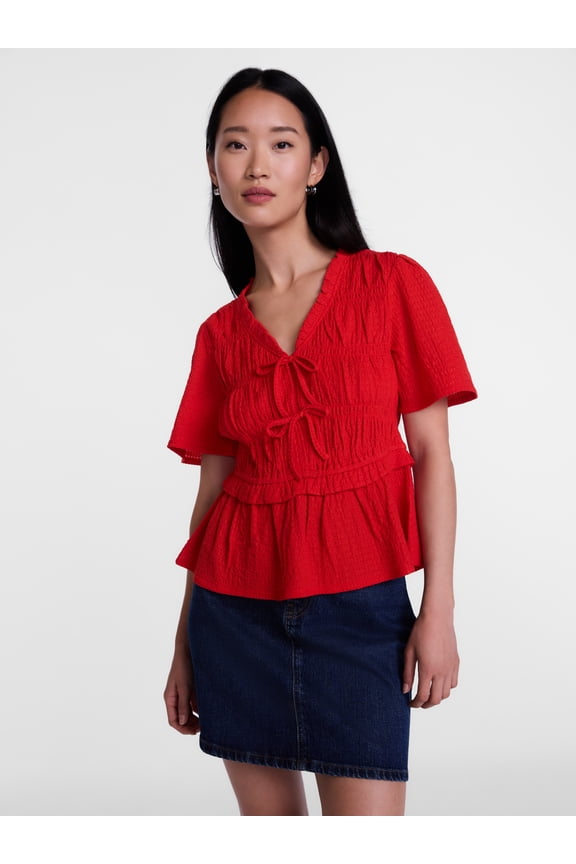Women's and Women's Plus Textured Tie Front Top, Sizes XS-4X