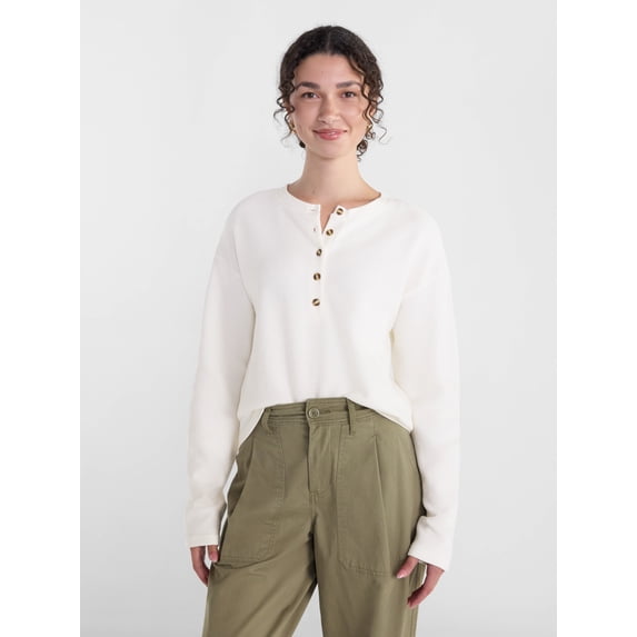 Scenario Women's Thermal Henley Shirt with Long Sleeves, Sizes XS-XXXL