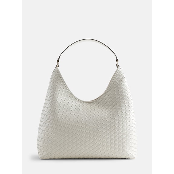 Scenario Women's Faux Leather Woven Hobo Shoulder Bag, Mother of Pearl