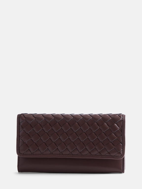 Women's Woven Faux Leather Clutch Wallet, Warm Chocolate
