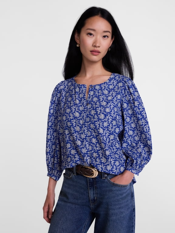 Women's and Women's Plus Blouse with 3/4-Length Puff Sleeves, Sizes XS-4X