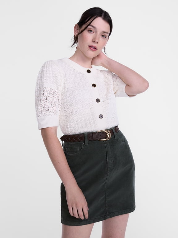 Women's and Women's Plus Crewneck Cardigan with Short Sleeves, Lightweight, Sizes XS-4X
