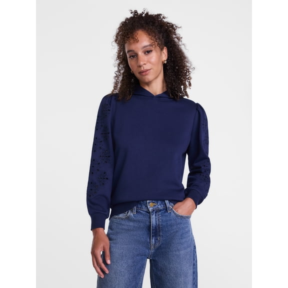 Scenario Women's and Women's Plus Eyelet Hoodie with Long Sleeves, Sizes XS-4X