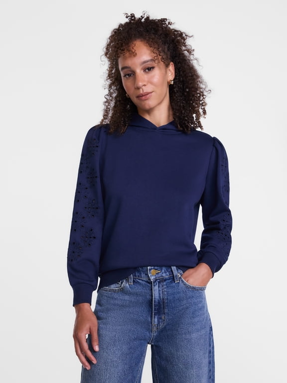 Women's and Women's Plus Eyelet Hoodie with Long Sleeves, Sizes XS-4X