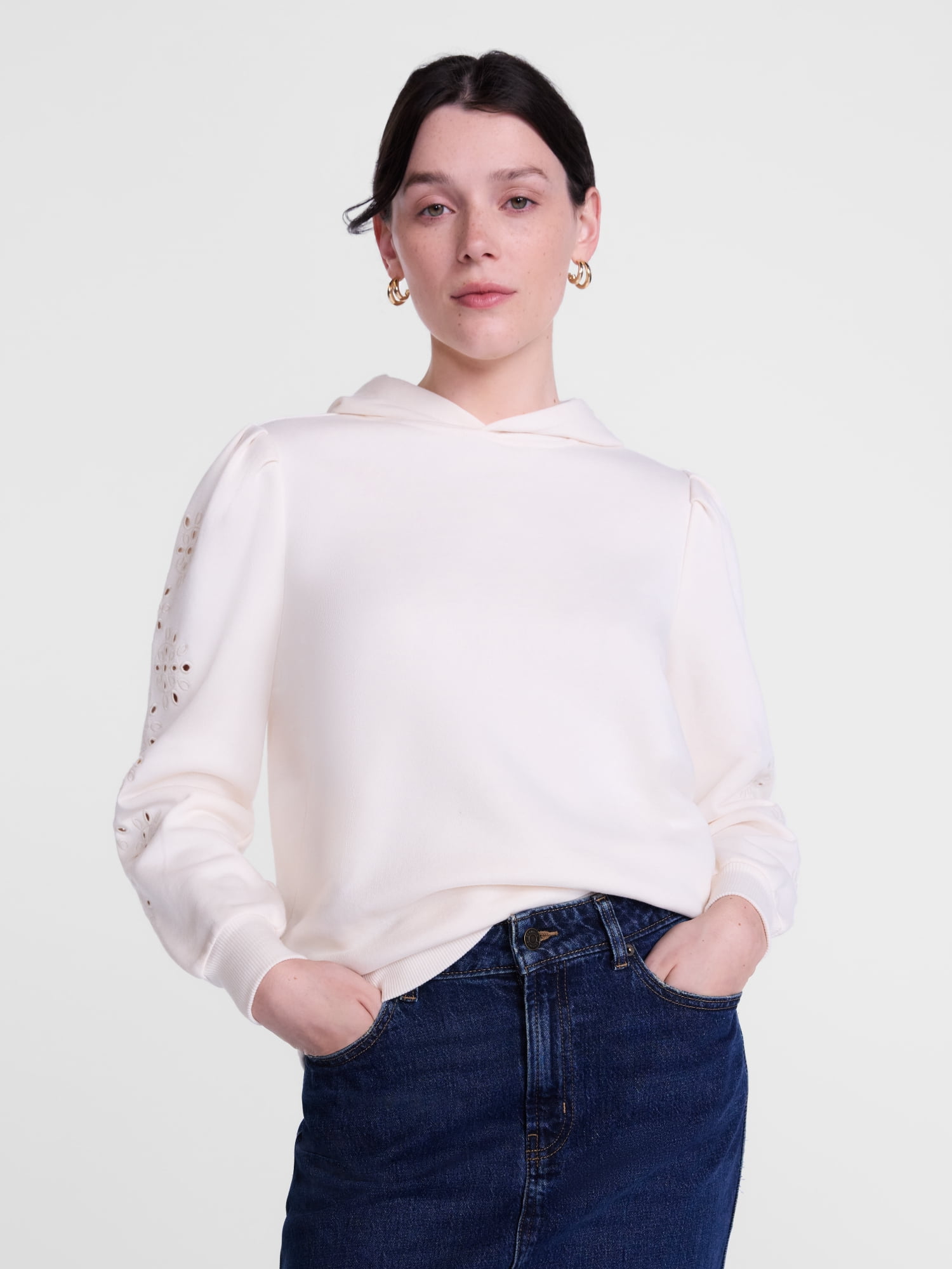 Scenario Women's and Women's Plus Eyelet Hoodie with Long Sleeves, Sizes XS-4X