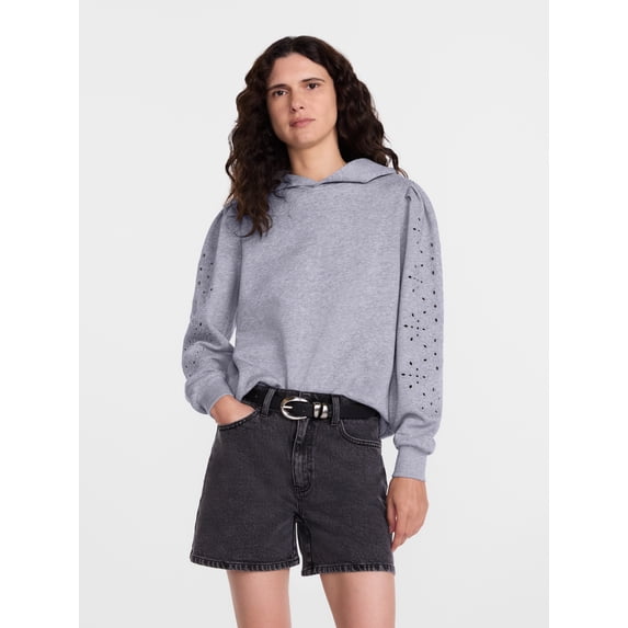 Scenario Women's and Women's Plus Eyelet Hoodie with Long Sleeves, Sizes XS-4X