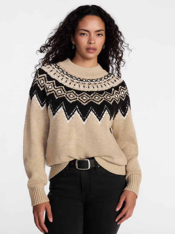Women's & Women's Plus Fair Isle Sweater, Long-Sleeve Midweight Pullover, XS-4X