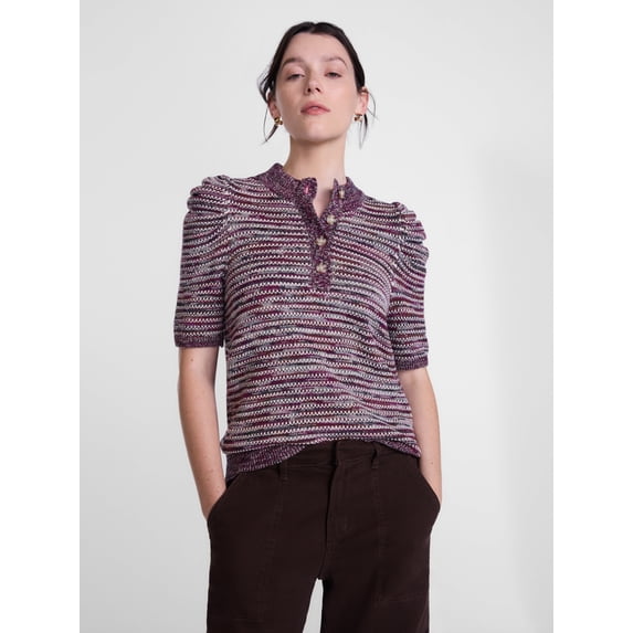 Scenario Women's and Women's Plus Henley Sweater with Puff Sleeves, Lightweight, Sizes XS-4X