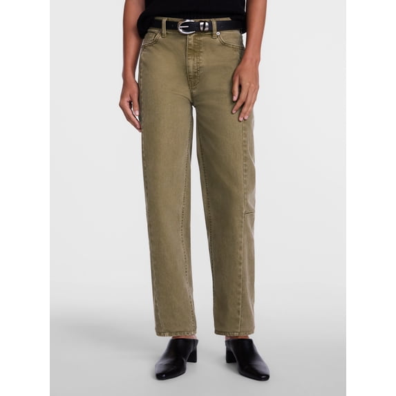 Scenario Women's and Women's Plus High Rise Barrel Jeans, Regular 28", and Short 26" Inseam, Sizes 0-28W
